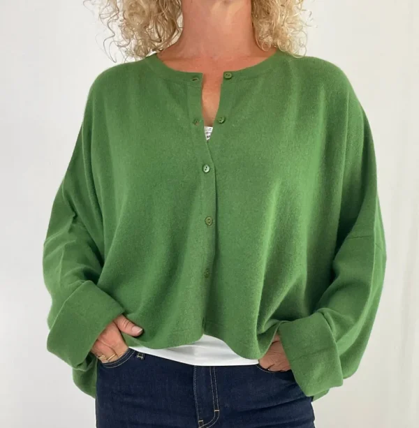 Caroline Crew Cardigan leaf green